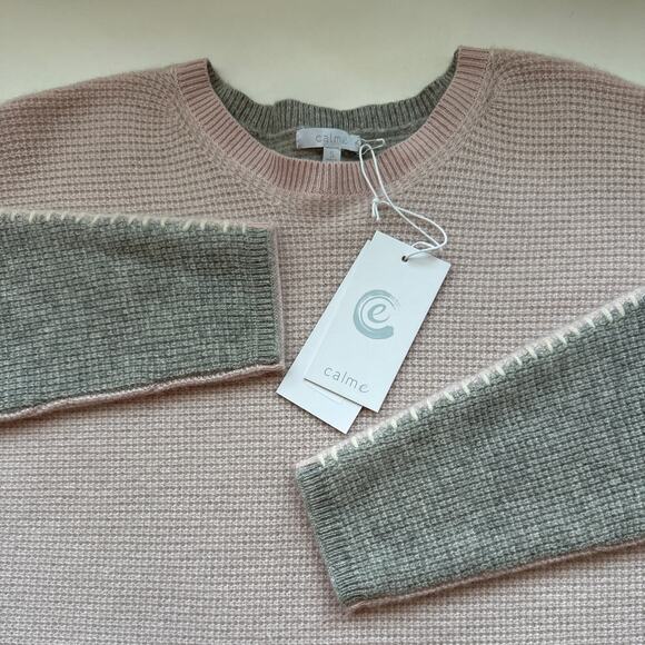 NWT Johnny Was Color Block Pink/ Grey Cashmere Sweater Sz S - Picture 1 of 6